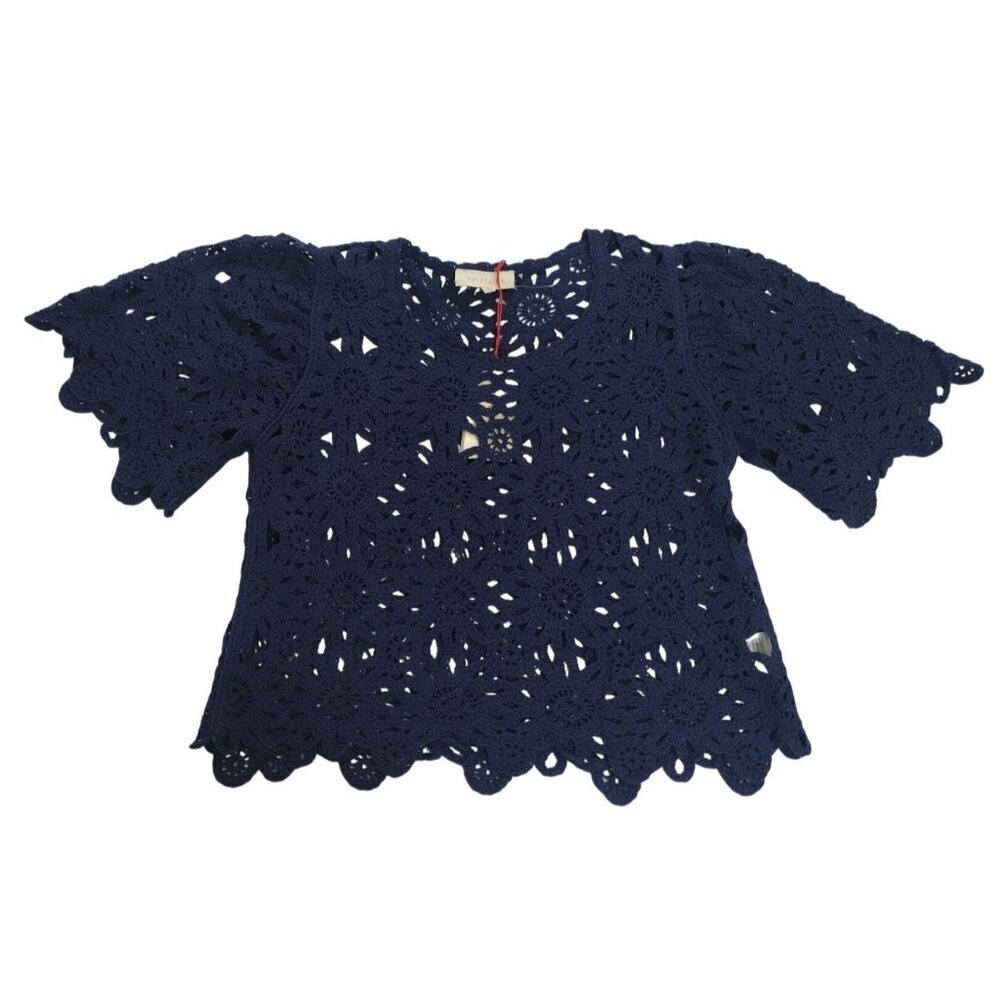 Navy Blue Crochet Floral Top XS By Solitaire, for women, NWOT.